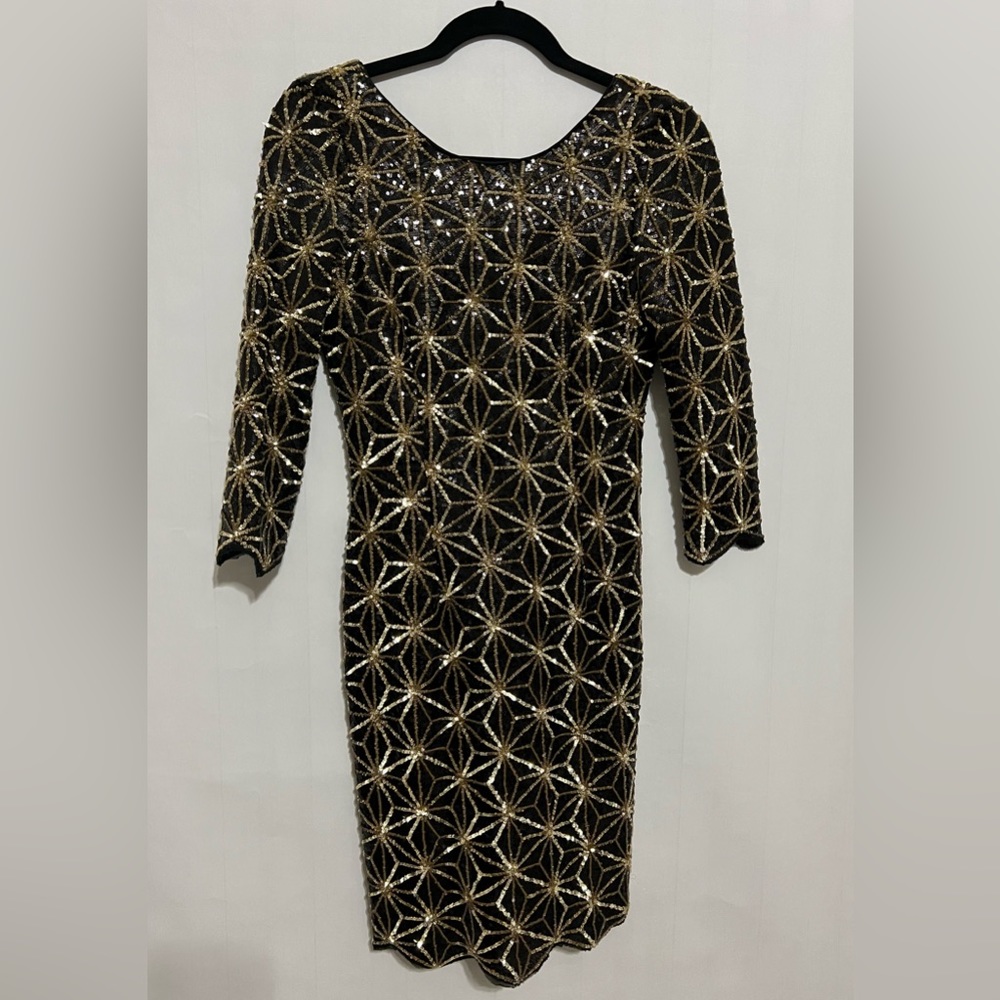 GB Gianni Bini Black and Gold Sequin V-back Dress Size Small